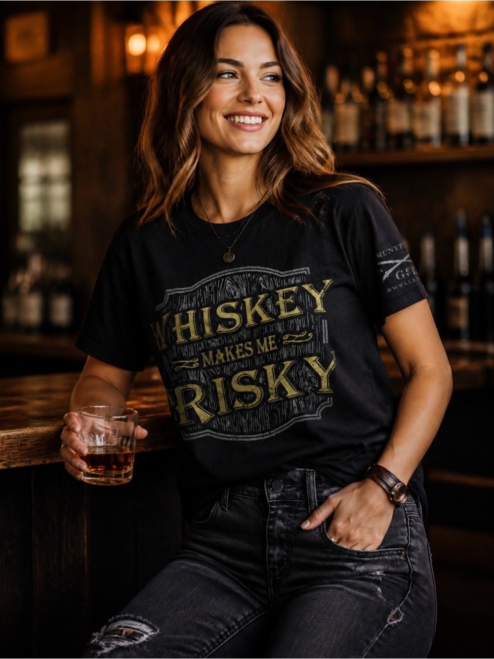 Grunt Style Whiskey Makes Me Frisky Black Graphic Tee